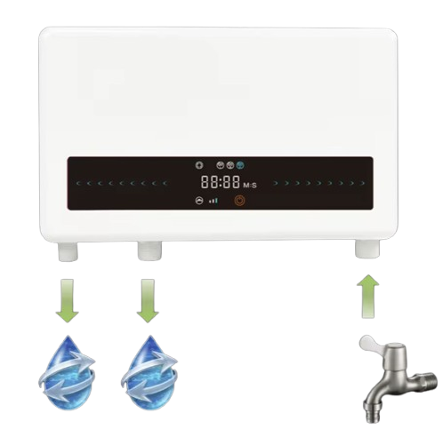 Sistema Purificador mediante Ozono para desinfección, con indicadores y grifo, ideal para eliminar virus y malos olores.
