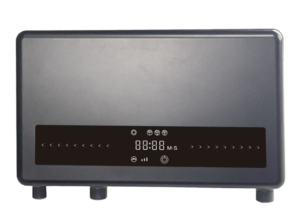 Sistema Purificador mediante Ozono con pantalla digital y controles, diseñada para desinfección ecológica y eliminación de olores. Variante en color negro.